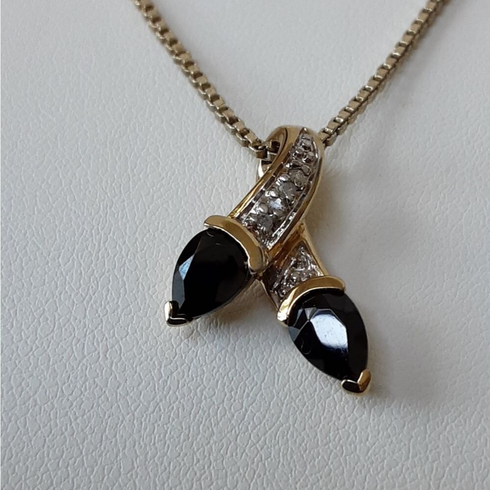 Double Pear Blue Lab Created Sapphire Diamond Pendant Box Chain Necklace 18”